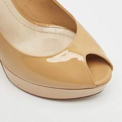 Dior Beige Patent Leather Miss Dior Peep Toe Platform Pumps Size 40
