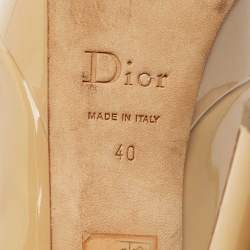 Dior Beige Patent Leather Miss Dior Peep Toe Platform Pumps Size 40