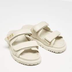 مملوكة مسبقًا Dior Cream Leather DiorAct Flat Sandals Size 38.5