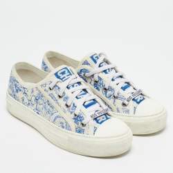 Pre Owned Dior White/Blue Embroidered Canvas Walk'n'Dior Sneakers Size 36