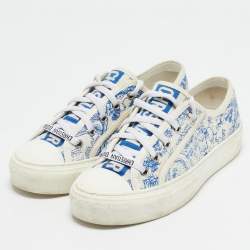 Pre Owned Dior White/Blue Embroidered Canvas Walk'n'Dior Sneakers Size 36