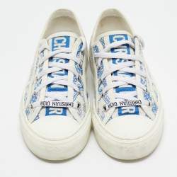 Pre Owned Dior White/Blue Embroidered Canvas Walk'n'Dior Sneakers Size 36