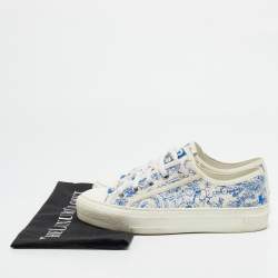 Pre Owned Dior White/Blue Embroidered Canvas Walk'n'Dior Sneakers Size 36