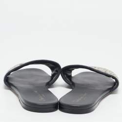 Pre Owned Dior Navy Blue/White Embroidered Canvas Dway Flat Slides Size 39.5