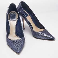 Dior Metallic Purple Micro Cannage Leather Cherie Pointed Toe Pumps Size 38