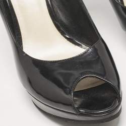 Dior Black Patent Leather Miss Dior Peep Toe Platform Pumps Size 39.5