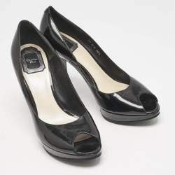 Dior Black Patent Leather Miss Dior Peep Toe Platform Pumps Size 39.5