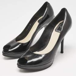 Dior Black Patent Leather Miss Dior Peep Toe Platform Pumps Size 39.5