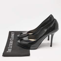 Dior Black Patent Leather Miss Dior Peep Toe Platform Pumps Size 39.5