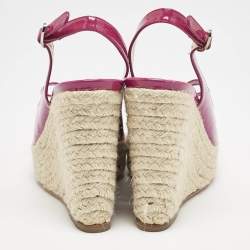 Dior Pink Patent Leather Bow Espadrille Platform Wedge Sandals Size 36