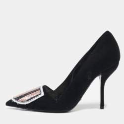 Dior Black Suede Sequins Crest Pumps Size 35