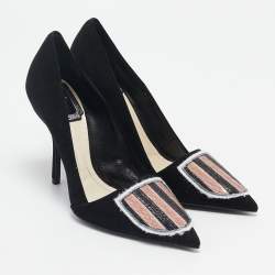Dior Black Suede Sequins Crest Pumps Size 35