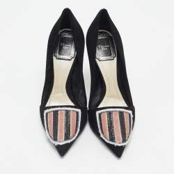 Dior Black Suede Sequins Crest Pumps Size 35