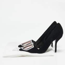 Dior Black Suede Sequins Crest Pumps Size 35