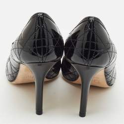 Dior Black Cannage Patent Leather Bow Peep Toe Pumps Size 36.5