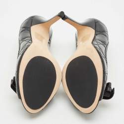 Dior Black Cannage Patent Leather Bow Peep Toe Pumps Size 36.5