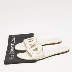 Pre Owned Dior White Leather D Club Flat Slide Sandals Size 39