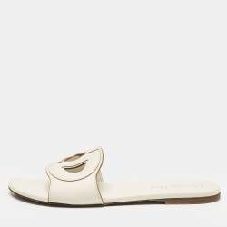 Pre Owned Dior White Leather D Club Flat Slide Sandals Size 39