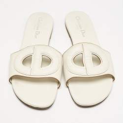 Pre Owned Dior White Leather D Club Flat Slide Sandals Size 39