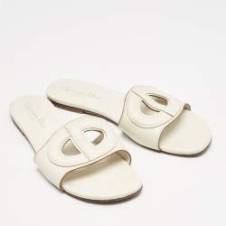Pre Owned Dior White Leather D Club Flat Slide Sandals Size 39