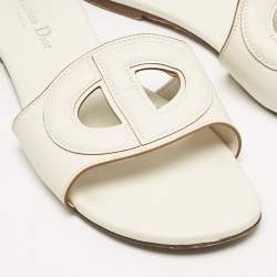 Pre Owned Dior White Leather D Club Flat Slide Sandals Size 39
