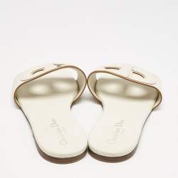 Pre Owned Dior White Leather D Club Flat Slide Sandals Size 39
