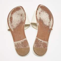 Pre Owned Dior White Leather D Club Flat Slide Sandals Size 39