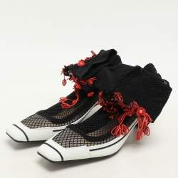 Pre Owned Dior White/Black Mesh and Rubber D Motion Embellished Sock Pumps Size 37