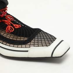 Pre Owned Dior White/Black Mesh and Rubber D Motion Embellished Sock Pumps Size 37