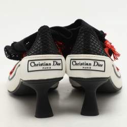 Pre Owned Dior White/Black Mesh and Rubber D Motion Embellished Sock Pumps Size 37