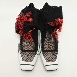 Pre Owned Dior White/Black Mesh and Rubber D Motion Embellished Sock Pumps Size 37
