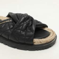 Dior Black Cannage Leather D-Twist Espadrille Slides Size 37