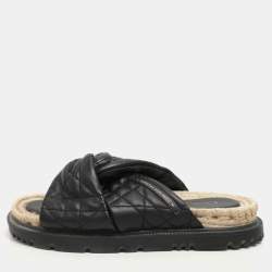 Dior Black Cannage Leather D-Twist Espadrille Slides Size 37