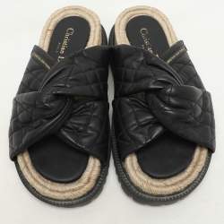 Dior Black Cannage Leather D-Twist Espadrille Slides Size 37