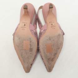 Pre Owned Dior Pink/Grey Floral Jacquard J'Adior Slingback Pumps Size 37.5
