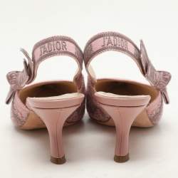 Pre Owned Dior Pink/Grey Floral Jacquard J'Adior Slingback Pumps Size 37.5