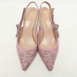 Pre Owned Dior Pink/Grey Floral Jacquard J'Adior Slingback Pumps Size 37.5