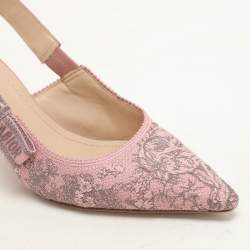 Pre Owned Dior Pink/Grey Floral Jacquard J'Adior Slingback Pumps Size 37.5