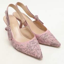 Pre Owned Dior Pink/Grey Floral Jacquard J'Adior Slingback Pumps Size 37.5