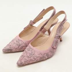 Pre Owned Dior Pink/Grey Floral Jacquard J'Adior Slingback Pumps Size 37.5