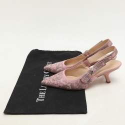 Pre Owned Dior Pink/Grey Floral Jacquard J'Adior Slingback Pumps Size 37.5