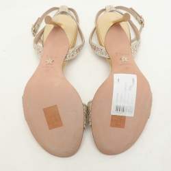 Pre Owned Dior Metallic Beige Canvas Crystals Embellished Dway Ankle Strap Heeled Sandals Size 37
