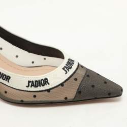 Pre Owned Dior Black/White Polka Dot Mesh and Fabric J'Adior Pumps Size 36.5