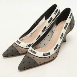 Pre Owned Dior Black/White Polka Dot Mesh and Fabric J'Adior Pumps Size 36.5