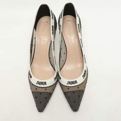Pre Owned Dior Black/White Polka Dot Mesh and Fabric J'Adior Pumps Size 36.5