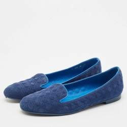 Dior Navy Blue Suede Cannage Smoking Slippers Size 40