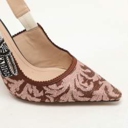 Dior Brown/Pink Floral Jacquard J'Adior Slingback Pumps Size 36.5