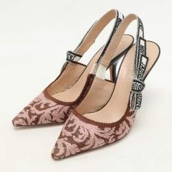 Dior Brown/Pink Floral Jacquard J'Adior Slingback Pumps Size 36.5