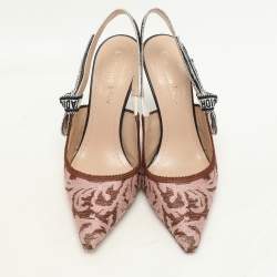Dior Brown/Pink Floral Jacquard J'Adior Slingback Pumps Size 36.5