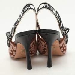 Dior Brown/Pink Floral Jacquard J'Adior Slingback Pumps Size 36.5